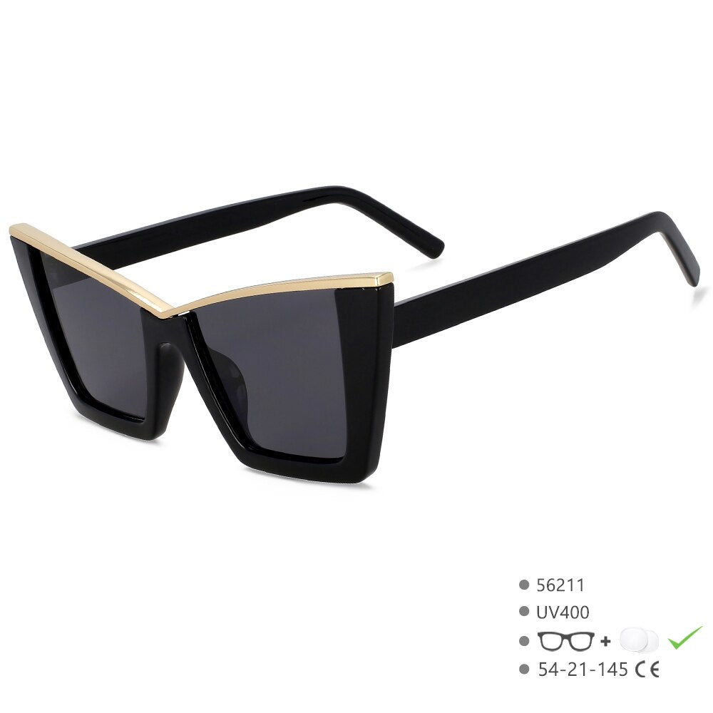 CCSpace Women's Full Rim Square Cat Eye Tr 90 UV400 Sunglasses 56211 Sunglasses CCspace Sunglasses C1BlackGrey