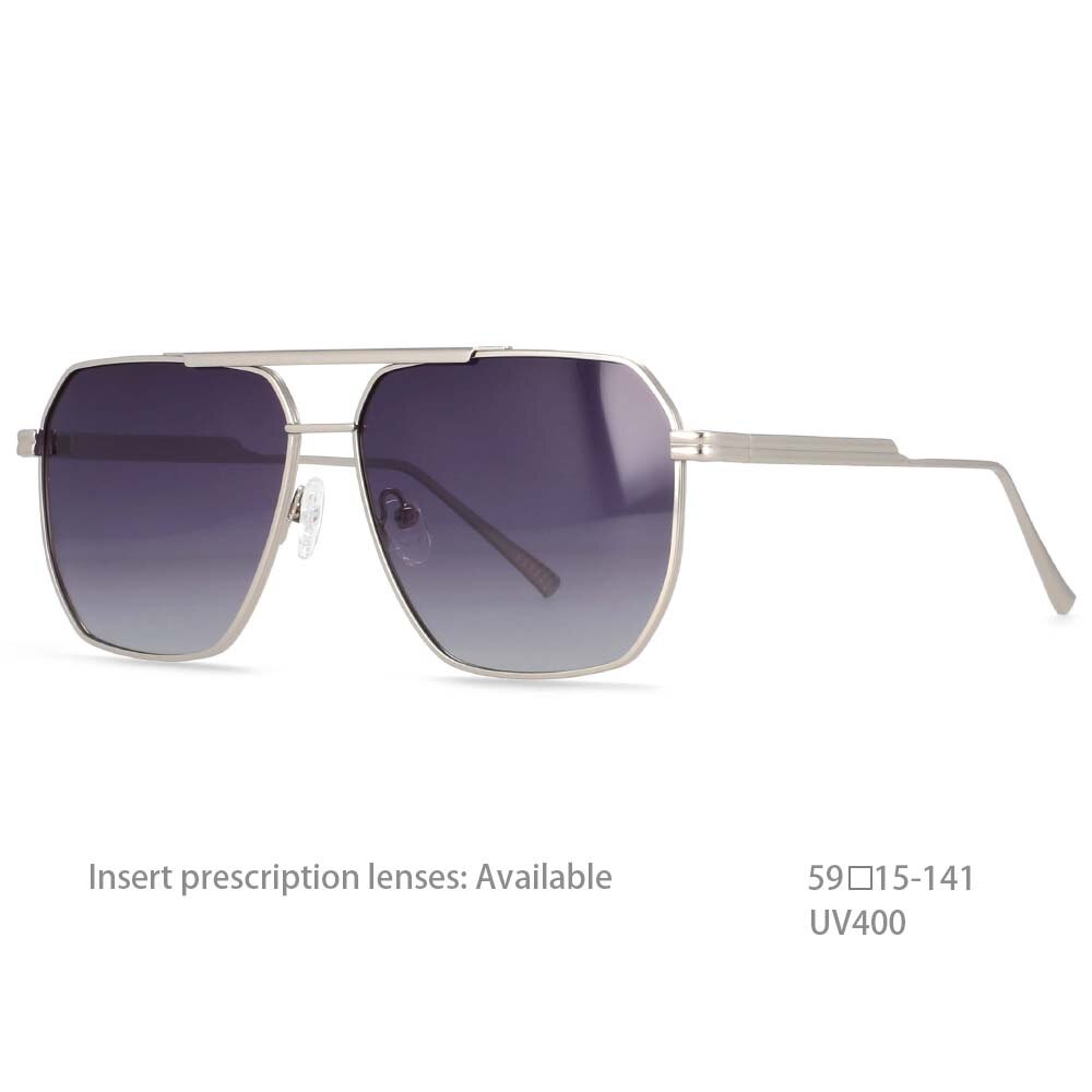 CCSpace Women's Full Rim Square Double Bridge Alloy Frame Sunglasses 54444 Sunglasses CCspace Sunglasses silver-gray 54444