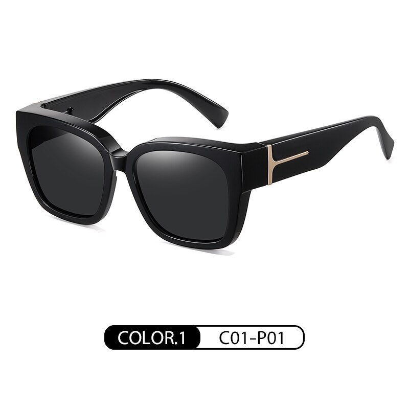Reven JateUnisex Full Rim Square Tr 90 Polarized Cover Sunglasses 7511 Sunglasses Reven Jate black Black