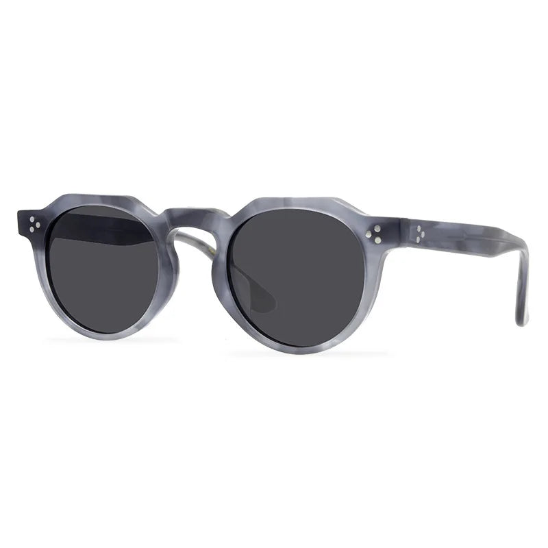 Black Mask Unisex Full Rim Flat Top Round Acetate Polarized Sunglasses 9532s Sunglasses Black Mask Gray Stripes As Shown