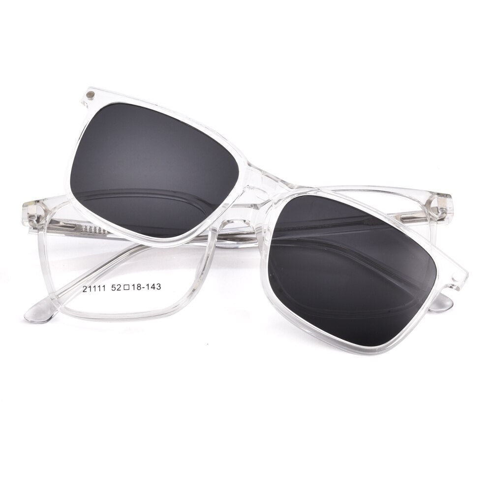 Gmei Unisex 2 In 1 Polarized Clip-On Sunglasses Square Plastic Frame Eyeglasses  21111 Sunglasses Gmei Optical C6 Transparent
