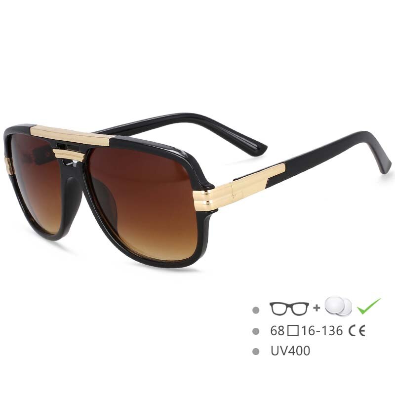 CCSpace Men's Full Rim Large Rectangular Double Bridge Acetate Frame Sunglasses 54597 Sunglasses CCspace Sunglasses Black-tea China 54597