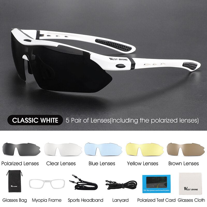 West Biking Unisex Full Rim Rectangle Acetate Polarized Sport Sunglasses YP0703111-135-136 Sunglasses West Biking 142 White 5Lens China