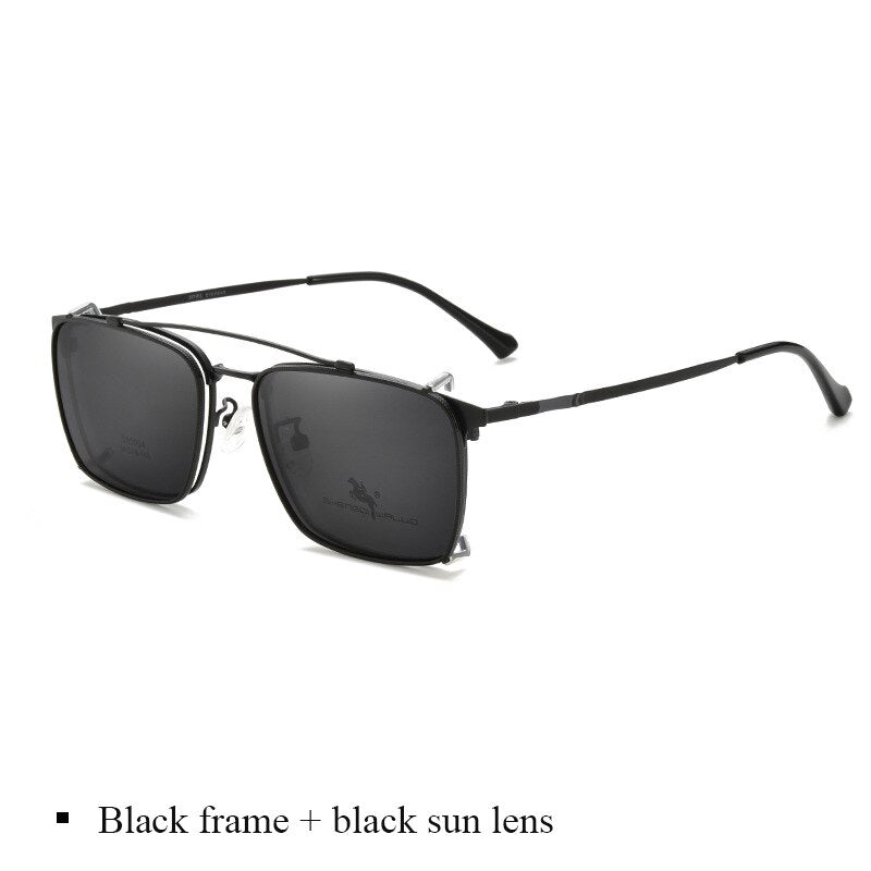 Bclear Men's Full Rim Square Alloy Frame Eyeglasses With Clip On Polarized Sunglasses Zt95004 Sunglasses Bclear Black