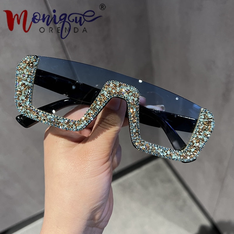 Monique Orenda Women's Semi Rim Square Acetate Frame UV400 Sunglasses 8248 Sunglasses Monique Orenda Blue Rhinestone China Other
