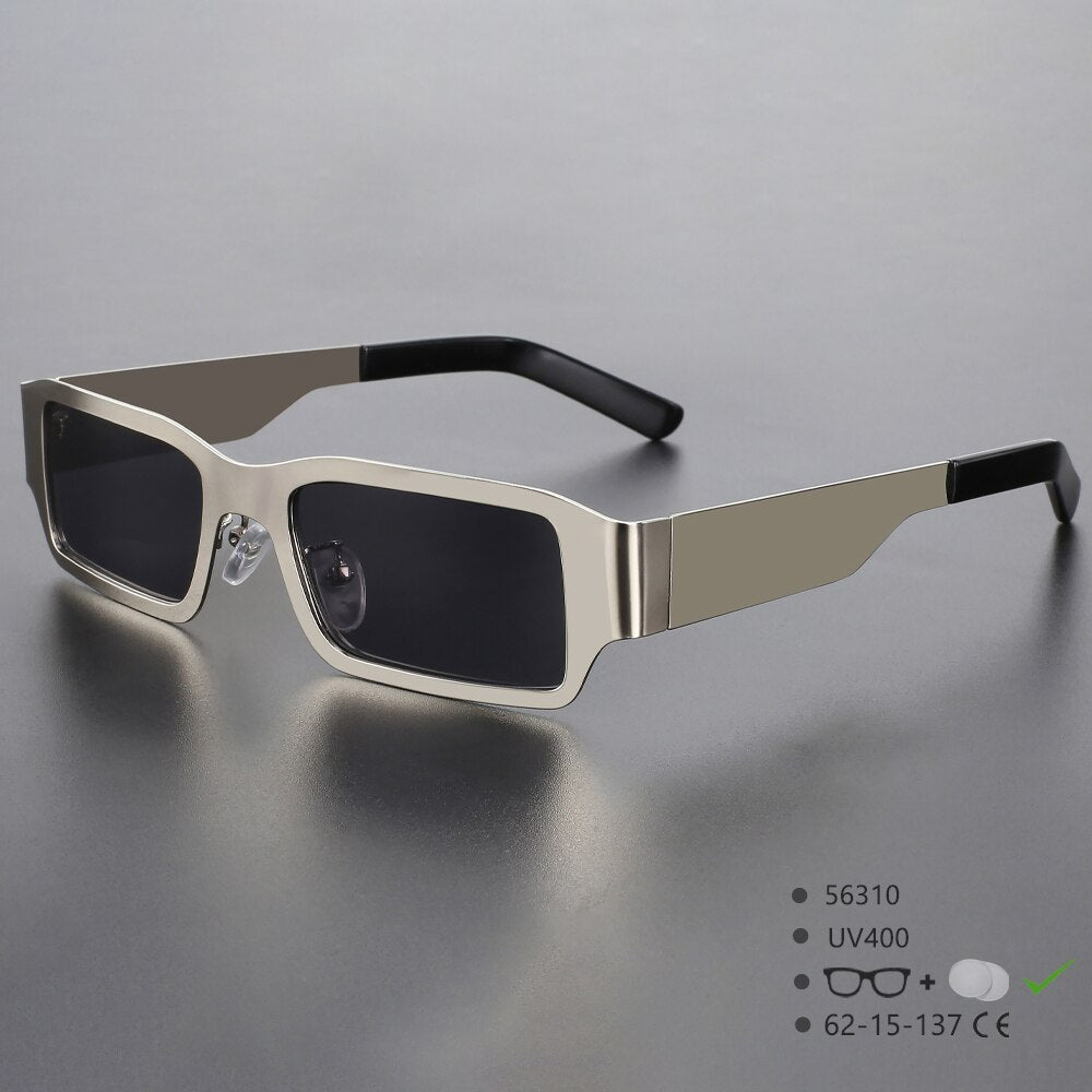 CCSpace Unisex Full Rim Rectangle Alloy UV400 Sunglasses 56310 Sunglasses CCspace Sunglasses Silver