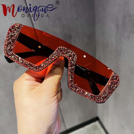 Monique Orenda Women's Semi Rim Square Acetate Frame UV400 Sunglasses 8248 Sunglasses Monique Orenda Red Rhinestone China Other