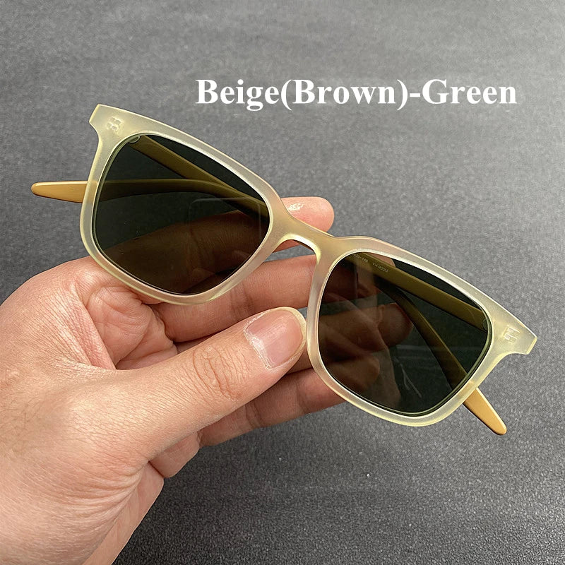 Black Mask Men's Full Rim Square Acetate Polarized Sunglasses 9020 Sunglasses Black Mask Beige(Brown)-Green As Shown