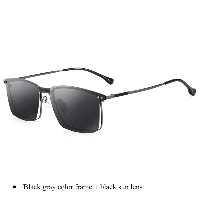 Bclear Men's Full Rim Square Alloy Frame Eyeglasses With Clip On Polarized Sunglasses Zt94016 Sunglasses Bclear Black gray frame