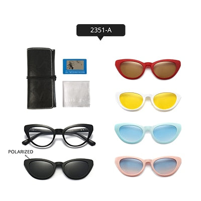 Ralferty Women's Full Rim Square Cat EyeTr 90 Acetate Eyeglasses With Clip On Polarized Sunglasses TR2345 Clip On Sunglasses Ralferty 2351-A China As picture