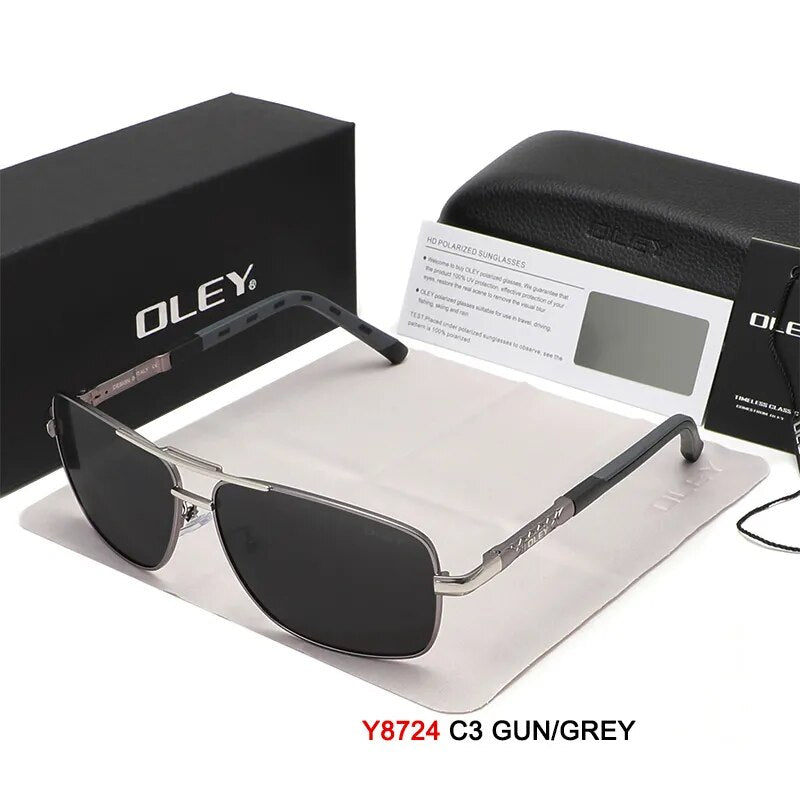 Oley Men's Full Rim Oval Aluminum Magnesium Polarized Sunglasses Y8724 Sunglasses Oley Y8724 C3BOX OLEY