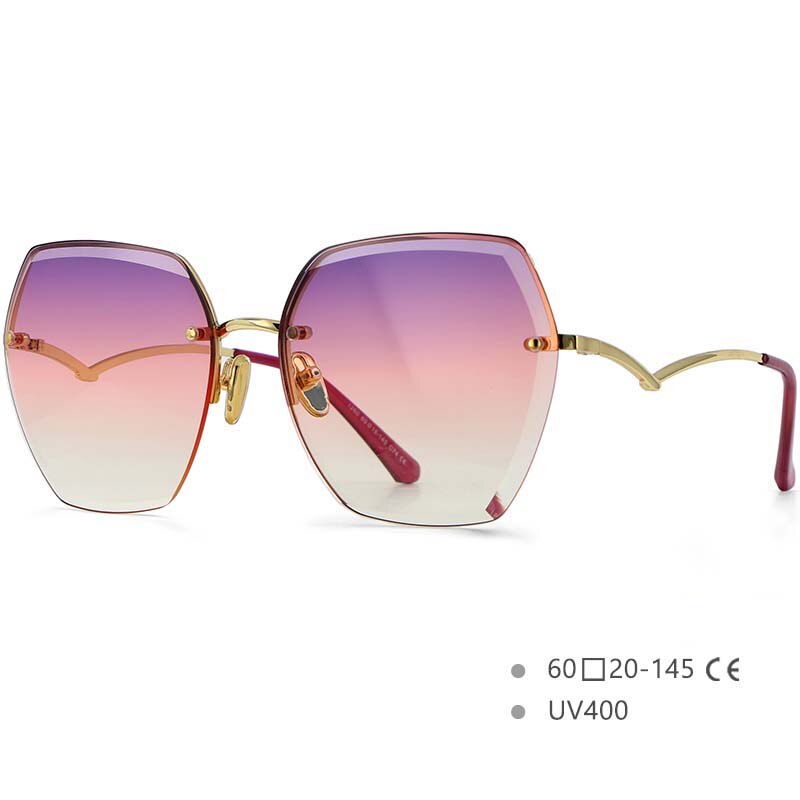CCSpace Women's Rimless Irregular Oval Alloy Frame Sunglasses 54591 Sunglasses CCspace Sunglasses Purple-pink China 54591