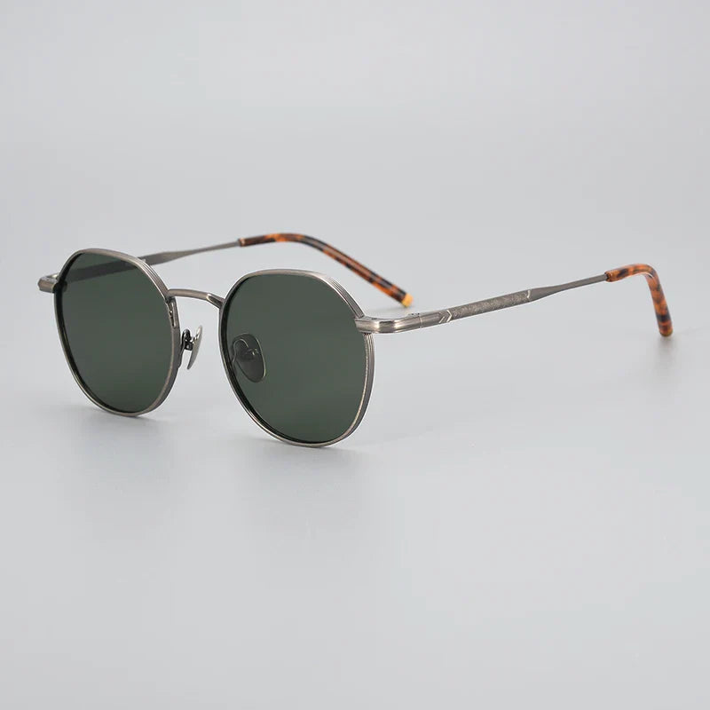 Black Mask Men's Full Rim Titanium Round Polarized Sunglasses 14045 Sunglasses Black Mask Gray-Green Lens As Shown