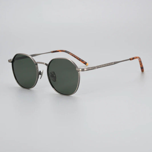 Black Mask Men's Full Rim Titanium Round Polarized Sunglasses 14045 Sunglasses Black Mask Gray-Green Lens As Shown
