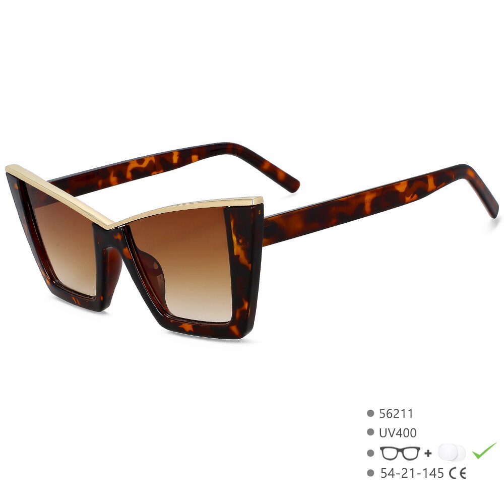 CCSpace Women's Full Rim Square Cat Eye Tr 90 UV400 Sunglasses 56211 Sunglasses CCspace Sunglasses C3LeopardTea