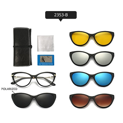 Ralferty Women's Full Rim Square Cat EyeTr 90 Acetate Eyeglasses With Clip On Polarized Sunglasses TR2345 Clip On Sunglasses Ralferty 2353-B China As picture