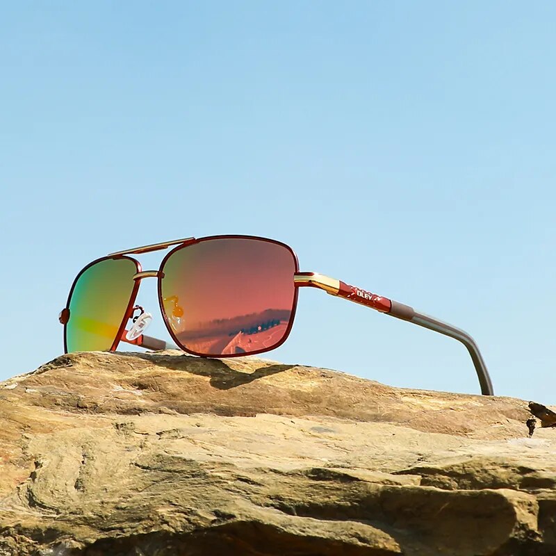 Oley Women's Full Rim Square Double Bridge Aluminum Magnesium Polarized Sunglasses Y7613 Sunglasses Oley Y7613 Red OLEY