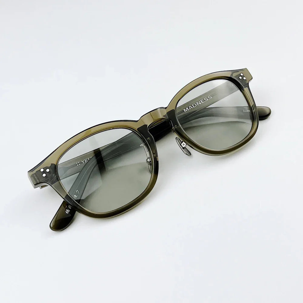 Black Mask Unisex Full Rim Square Acetate Sunglasses 484022 Sunglasses Black Mask Green-Light Grey As Shown