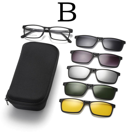 Yimaruili Unisex Full Rim Square Tr 90 Eyeglasses 5 Clip On Polarized Sunglasses 12149 Clip On Sunglasses Yimaruili Eyeglasses B