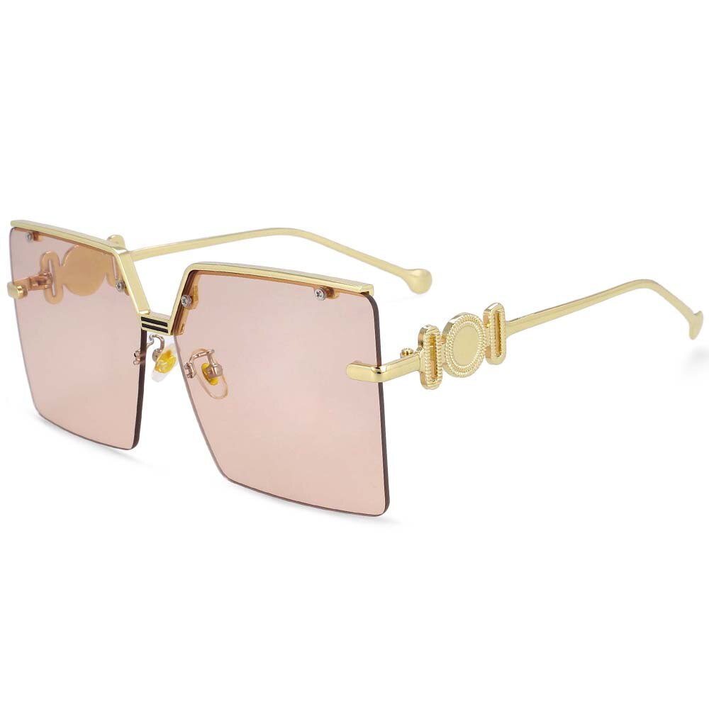 CCSpace Women's Rimless Oversized Rectangle Alloy Frame Sunglasses 54213 Sunglasses CCspace Sunglasses Tea pink