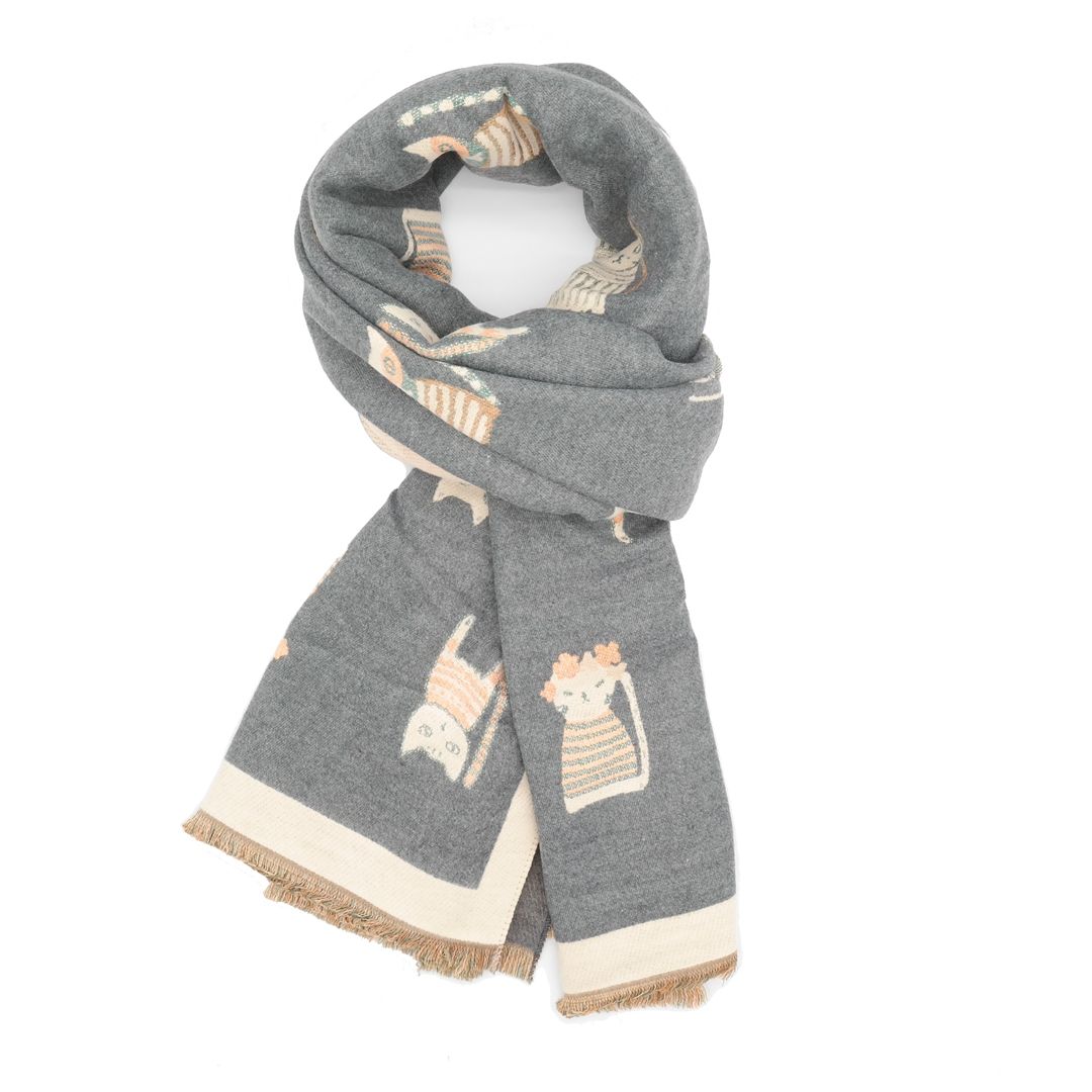 Terry Cats Fringed Scarf