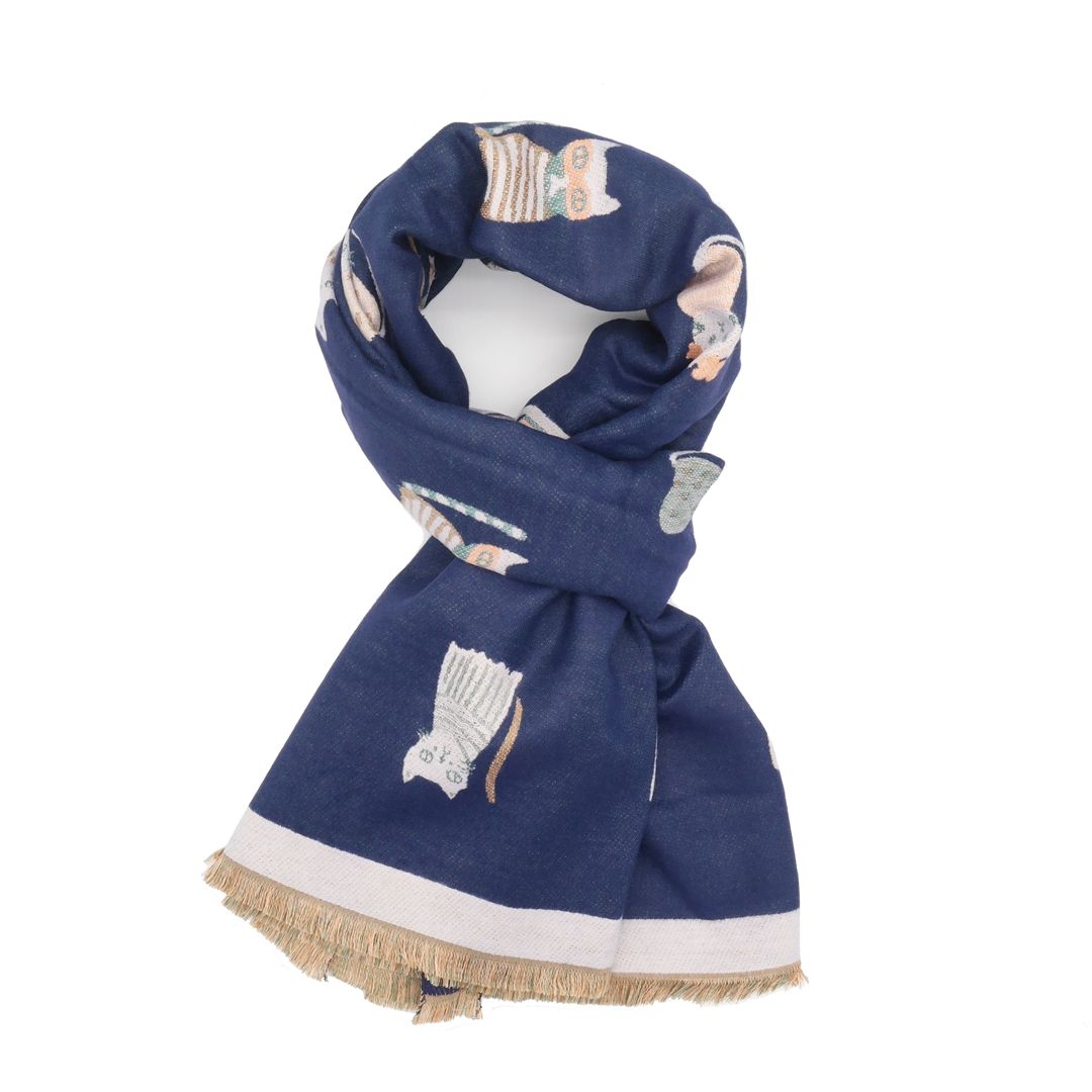 Terry Cats Fringed Scarf