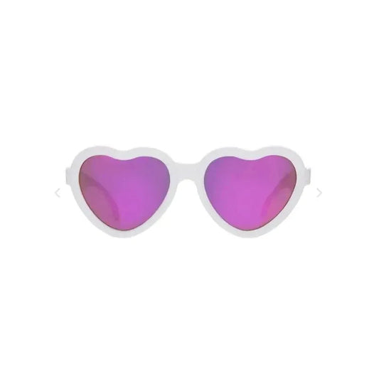 Babiators - The Sweetheart Wicked White Heart Shaped W/ Polarized Pink Lens Mirror baby sunglasses - Ages 0-2