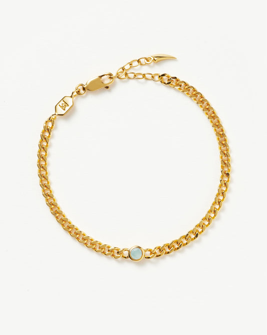 Birthstone Chain Bracelet - March | 18ct Gold Plated Vermeil/Aqua Chalcedony