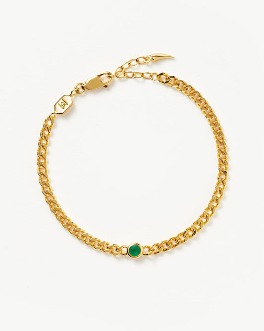 Birthstone Chain Bracelet - May | 18ct Gold Plated Vermeil/Dyed Green Chalcedony