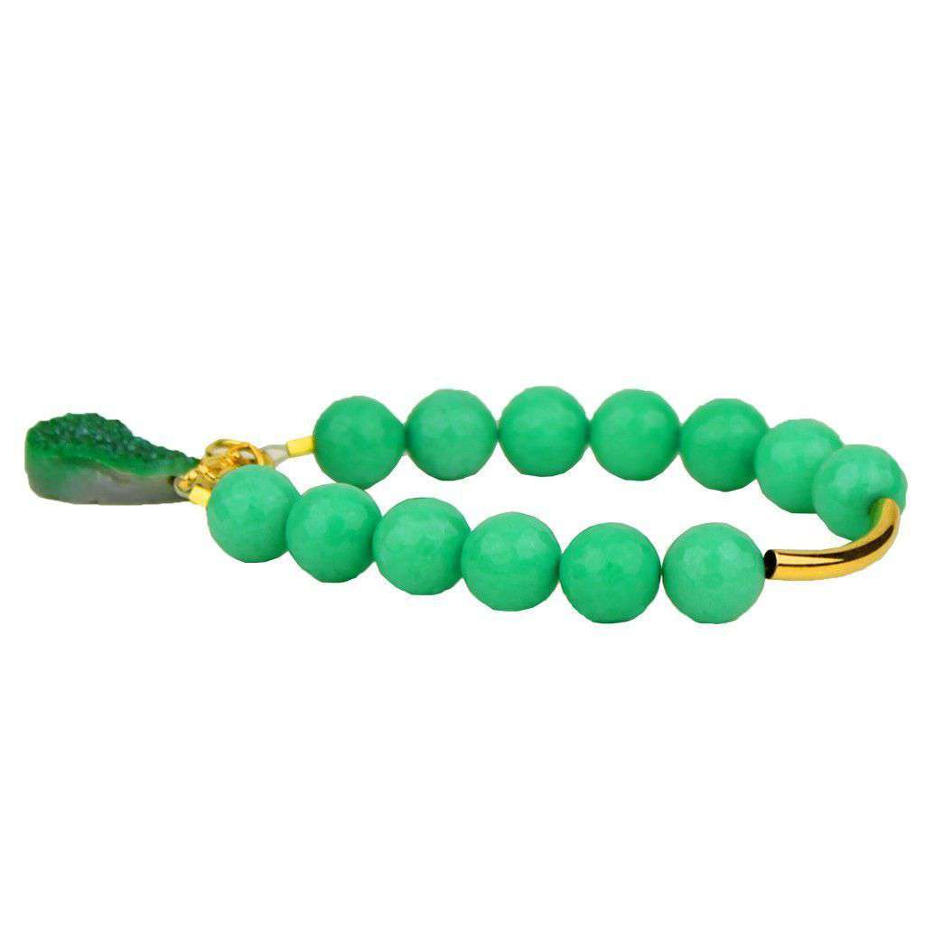 Beaded Bracelet with Gold Bar and Green Stone in Turquoise by Bourbon and Bowties
