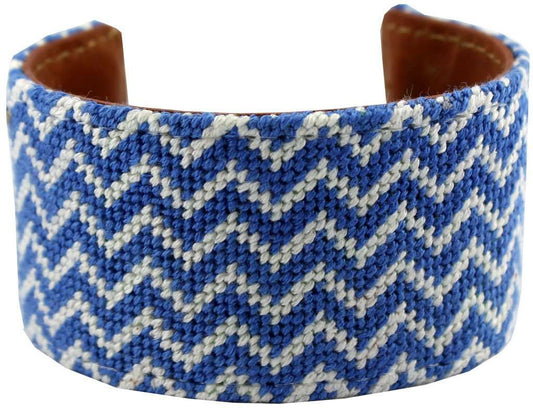 Kentucky Blue and White Chevron Needlepoint Cuff Bracelet by York Designs - Country Club Prep