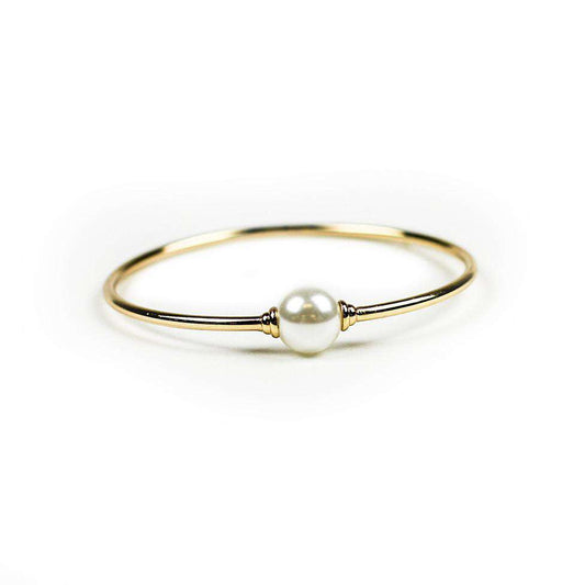 Single Pearl Bangle in Gold by Country Club Prep