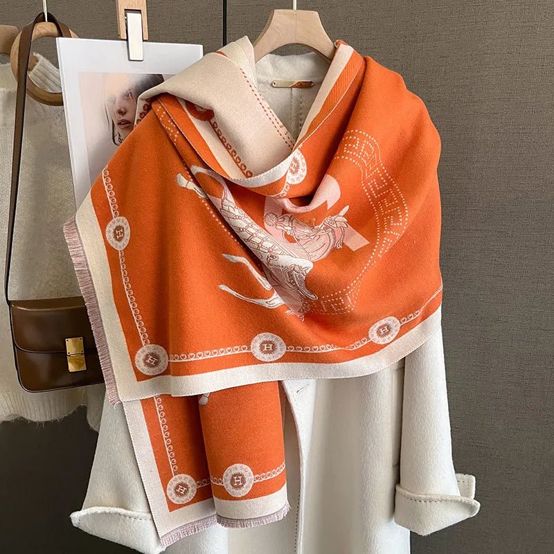 Cashmere Equestrian Print Pashmina Scarves-Furbaby Friends Gifts