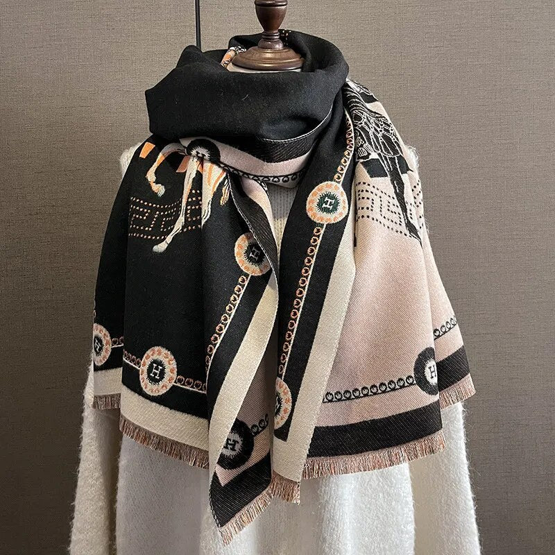 Cashmere Equestrian Print Pashmina Scarves-Furbaby Friends Gifts