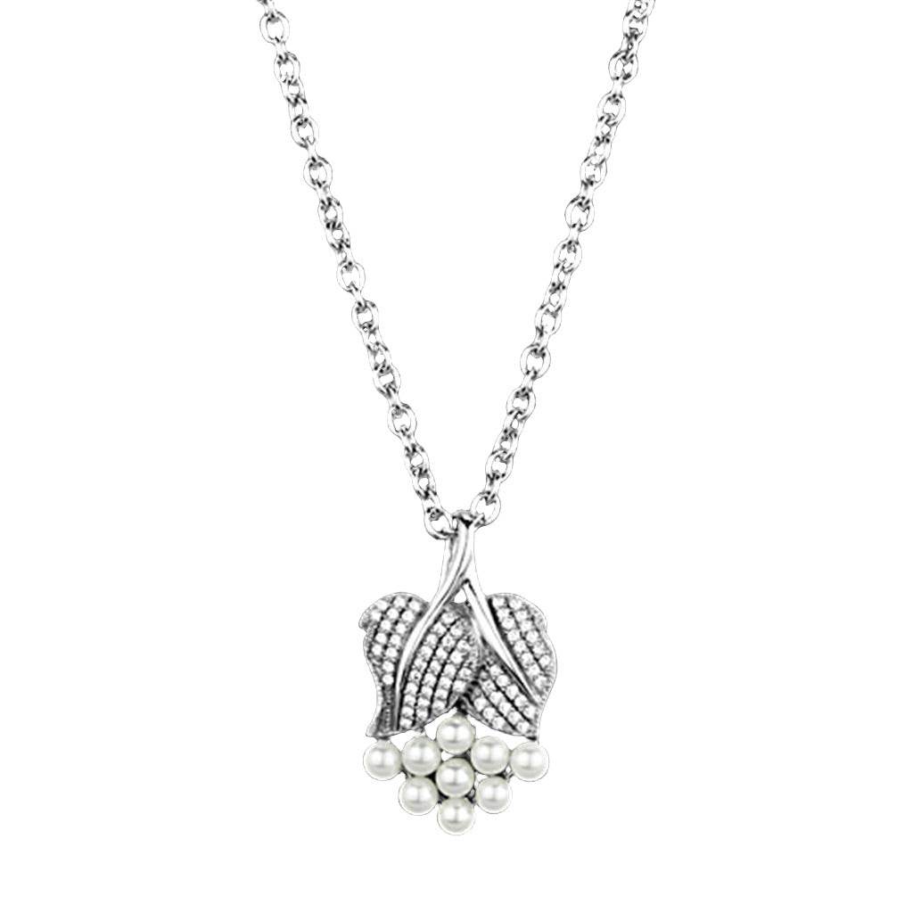 Women's Jewelry - Chain Pendants Chain Necklace Pendant TS165 - Rhodium 925 Sterling Silver Chain Pendant with Synthetic Pearl in White