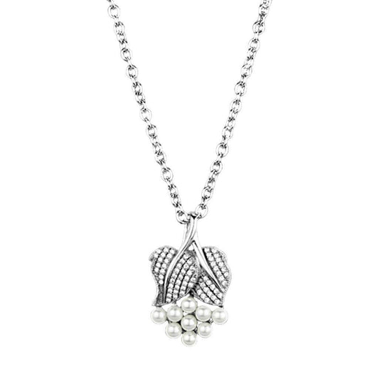 Women's Jewelry - Chain Pendants Chain Necklace Pendant TS165 - Rhodium 925 Sterling Silver Chain Pendant with Synthetic Pearl in White