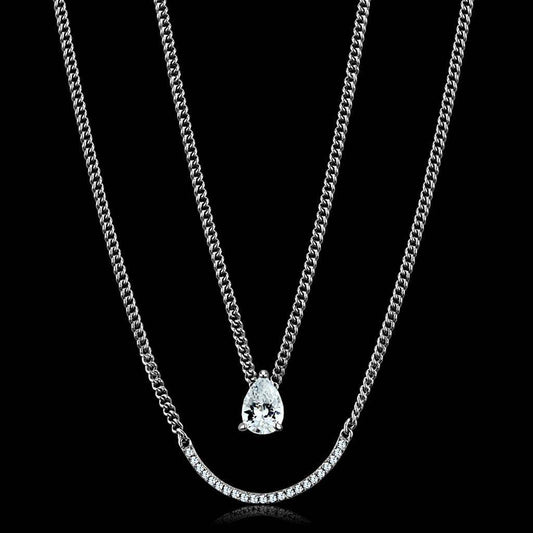 Women's Jewelry - Chain Pendants Chain Necklace Pendant TS514 - Rhodium 925 Sterling Silver Necklace with AAA Grade CZ in Clear