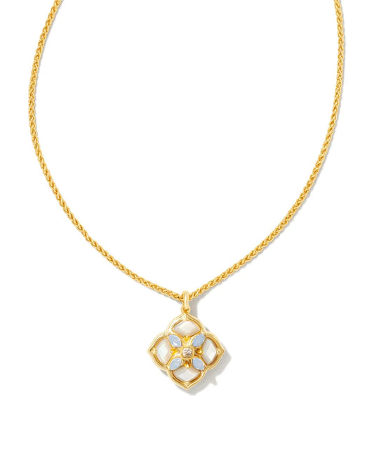 Dira Stone Gold Short Pendant Necklace in Ivory Mix