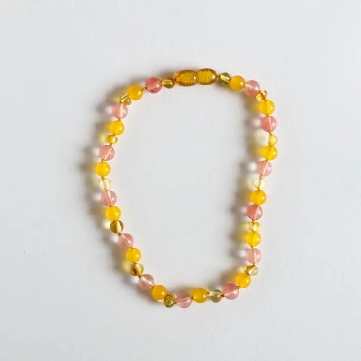 Polished Honey Amber + Honeysuckle Gemstone || Necklace