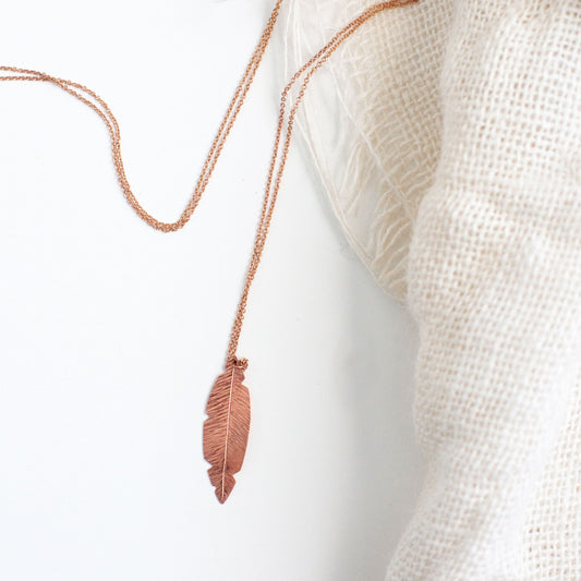Hand Forged Copper Feather Necklace