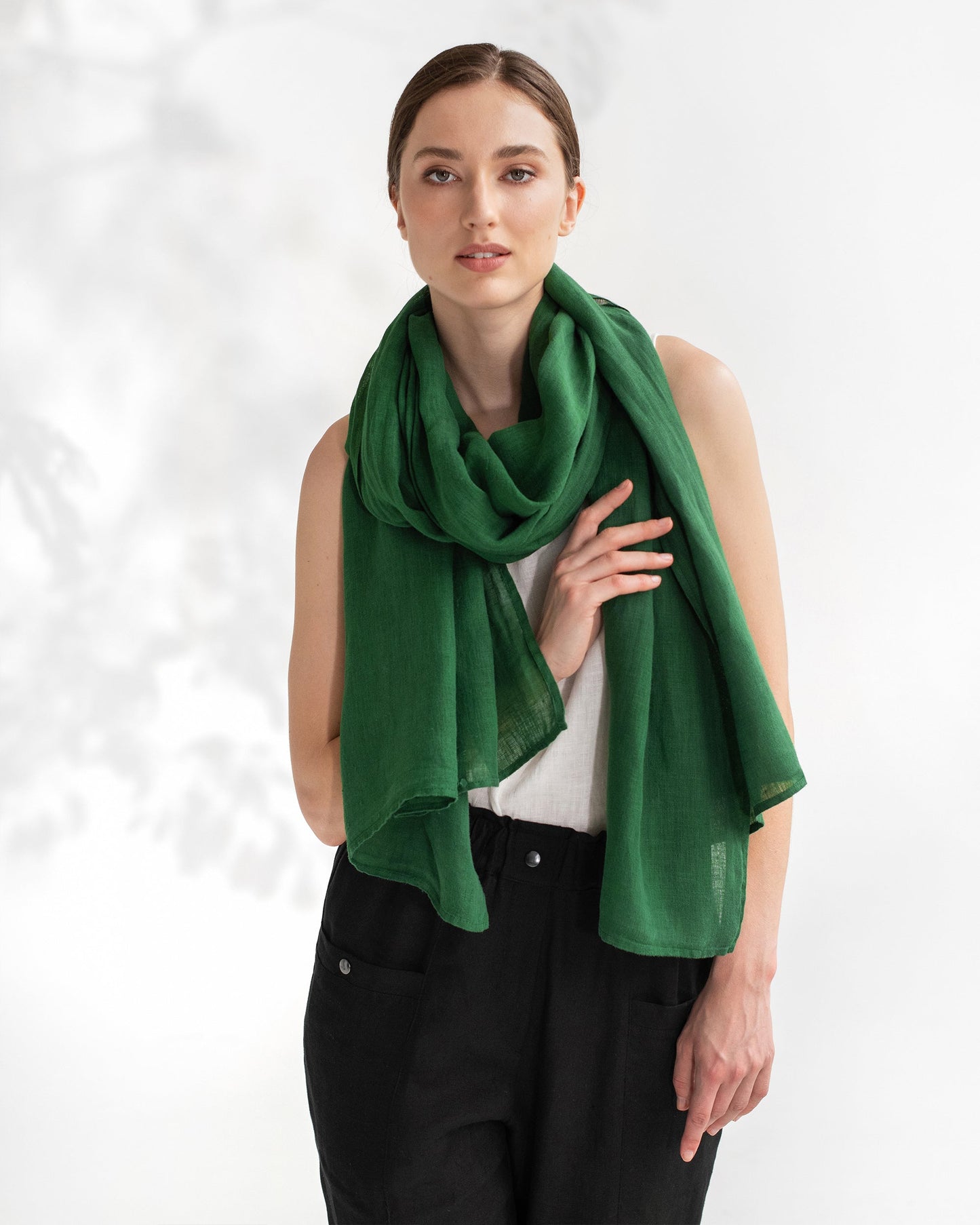 Green linen scarf