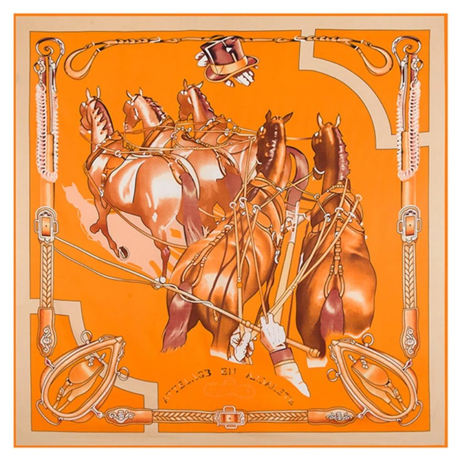 Large Orange Equestrian Silk Scarf-Furbaby Friends Gifts
