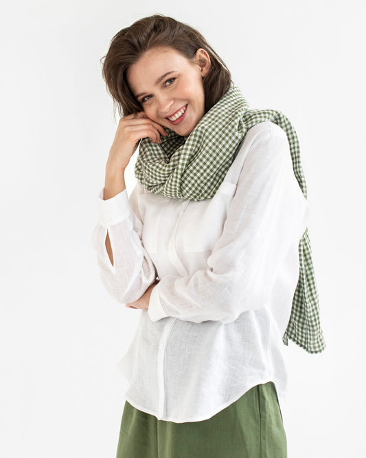 Forest green gingham linen scarf