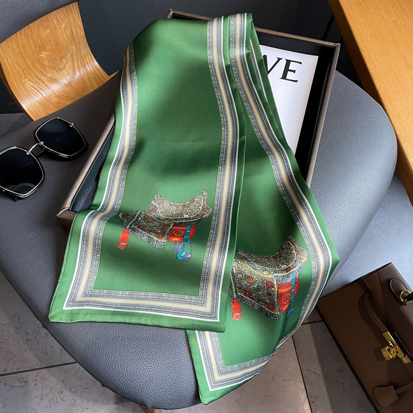 Long Silk Horse Print Scarves-Furbaby Friends Gifts