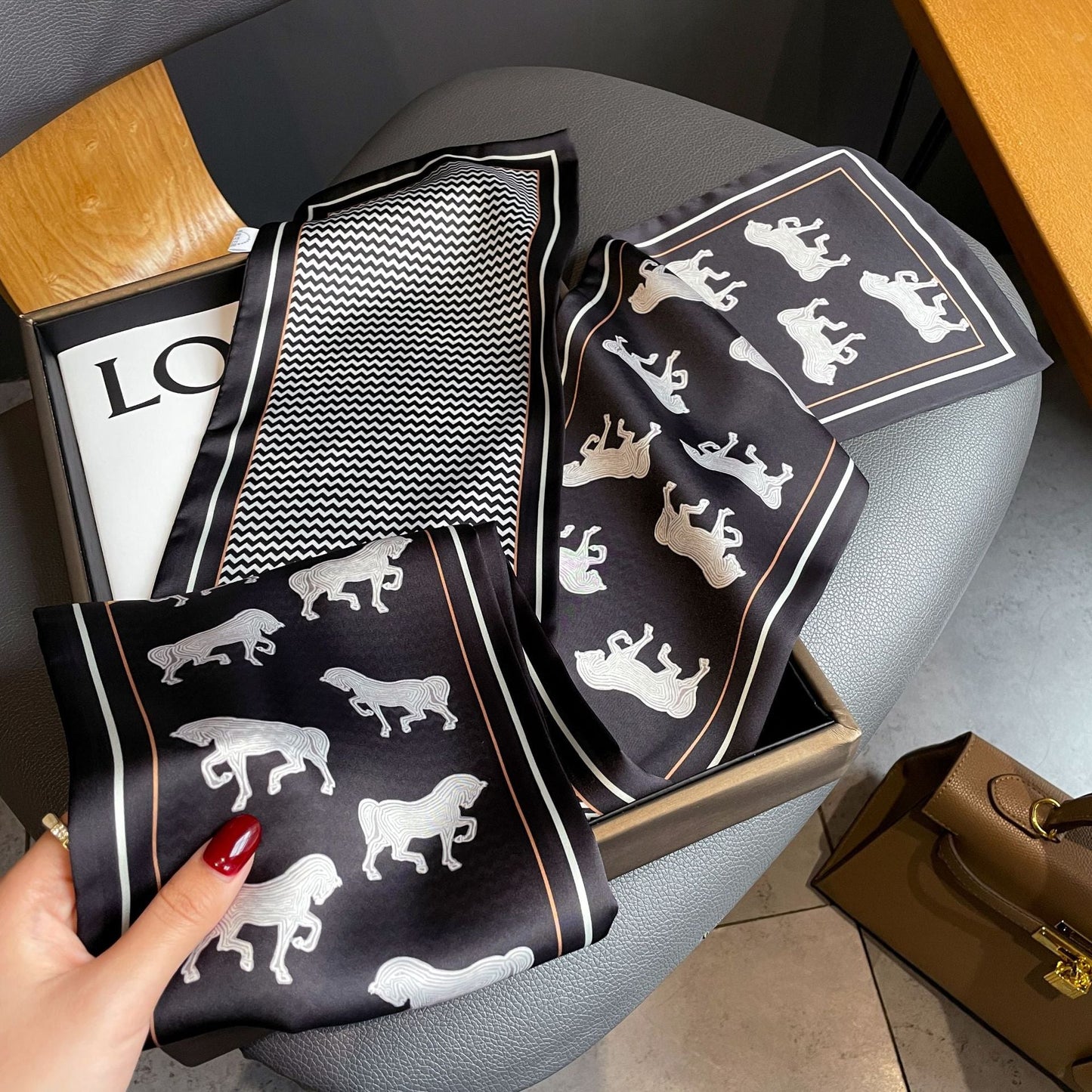 Long Silk Horse Print Scarves-Furbaby Friends Gifts