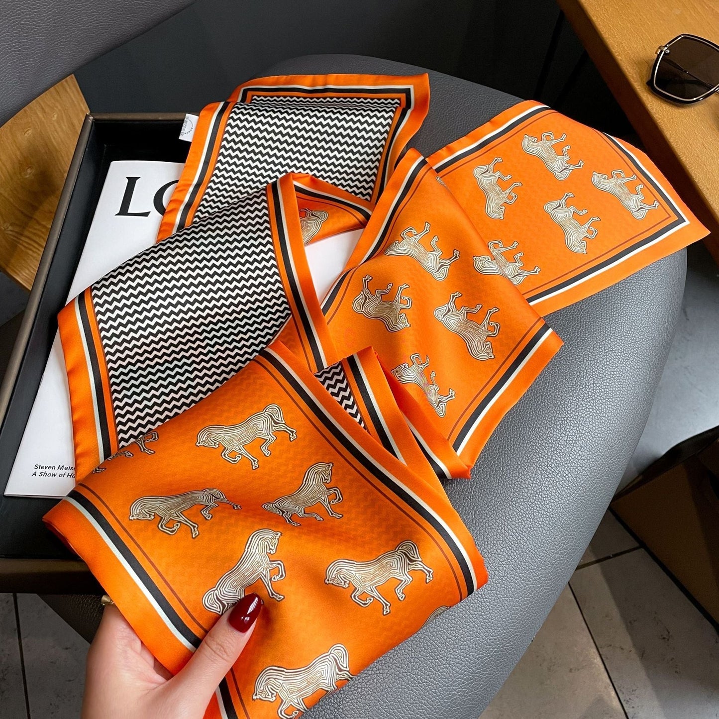 Long Silk Horse Print Scarves-Furbaby Friends Gifts