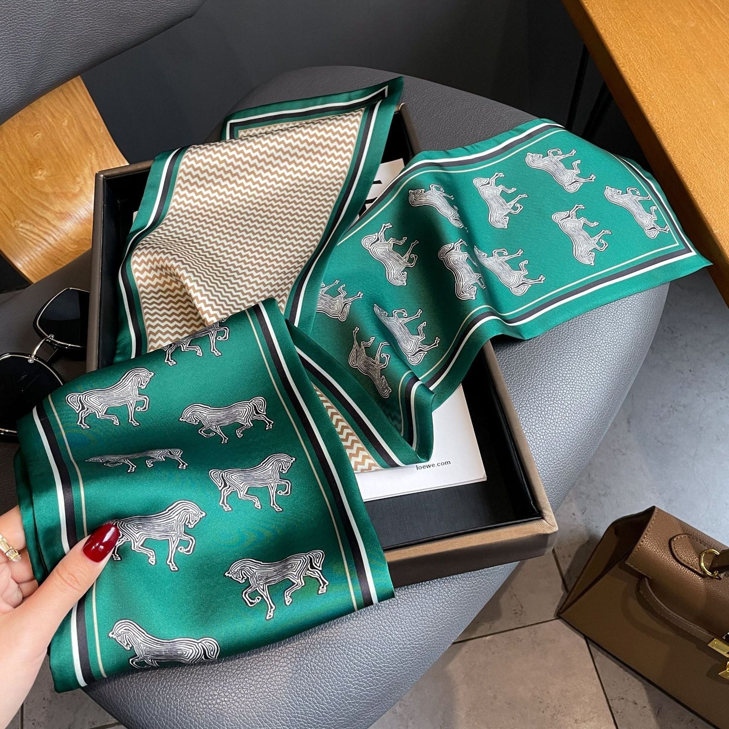 Long Silk Horse Print Scarves-Furbaby Friends Gifts