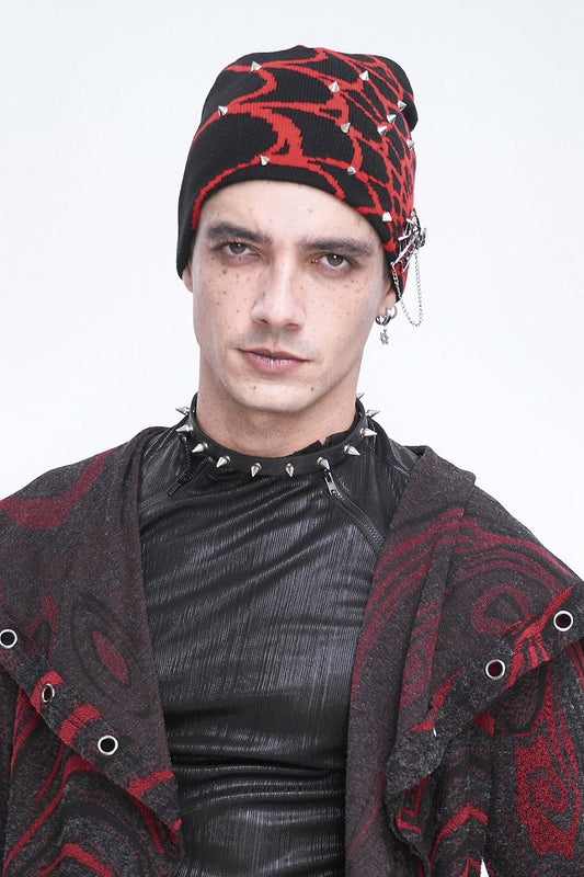 Spiked Spiderweb Beanie [RED/BLACK]