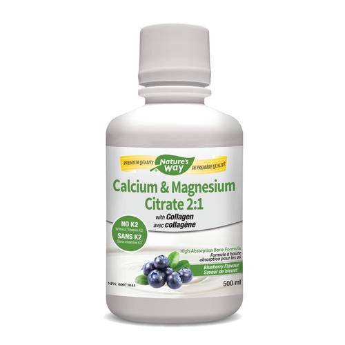 Nature's Way Calcium & Magnesium Citrate 2:1 with Collagen - Blueberry 500 ml
