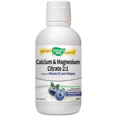 Nature's Way Calcium & Magnesium Citrate 2:1 with Vitamin K2 and Collagen Liquid 500mL - YesWellness.com